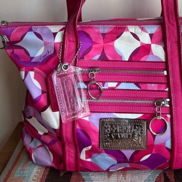 VTG Y2K Coach Poppy Glam Tote Bag RARE Pink Geometric OpArt Kaleidoscope Barbie - Picture 10 of 10
